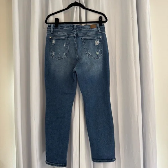 Judy Blue Straight Leg Jeans Rainbow Pocket High Rise Distressed 13/31 - Picture 4 of 9